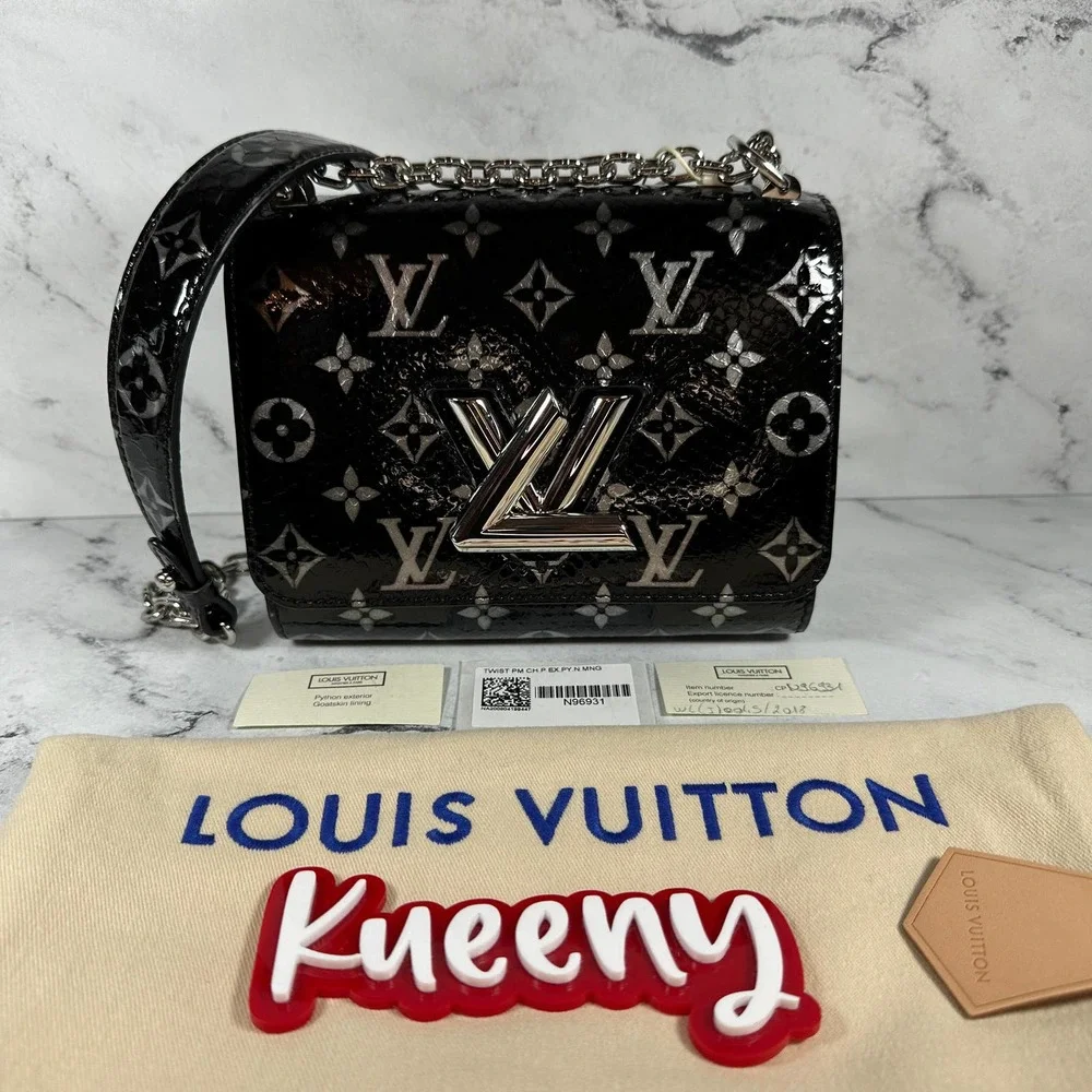 Louis Vuitton Python Twist Monogram Snakeskin Crossbody Bag PM Black/Silver LV - Picture 3 of 15